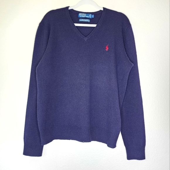 Polo Ralph Lauren Navy Wool Pullover Sweater L - Picture 1 of 7